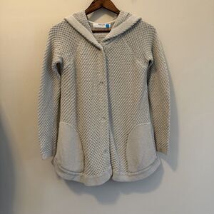 Sparrow Hooded Cardigan Womens Large Oatmeal Knit Open Front Pockets